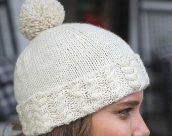 INSTANT DOWNLOAD PDF Knitting Pattern for Women's Cabled Hat, Slouchy Hat, Beanie/Tam, Handknit Hat, Pompom Hat, Fall Hat Clinton Creek