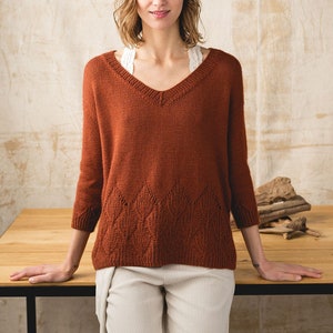 INSTANT DOWNLOAD PDF Knitting Pattern for Women&#39;s Sweater Pullover Jumper with Brioche and V-Neck One piece Seamless Laguna