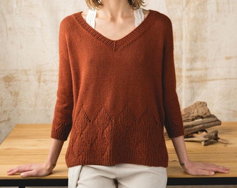 INSTANT DOWNLOAD PDF Knitting Pattern for Women's Sweater Pullover Jumper with Brioche and V-Neck One piece Seamless Laguna