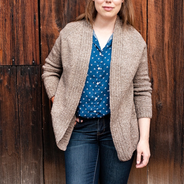 INSTANT DOWNLOAD PDF Knitting Pattern for Women's Sweater Cardigan Coat Top Long Sleeves Open Front with pockets top-down Dunes
