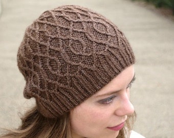 INSTANT DOWNLOAD PDF Knitting Pattern for Women's Aran Hat with Cables Slouchy Beanie Unisex Gloucester