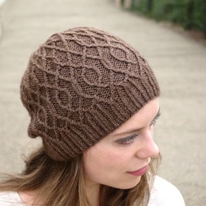 INSTANT DOWNLOAD PDF Knitting Pattern for Women's Aran Hat with Cables Slouchy Beanie Unisex Gloucester