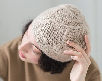 INSTANT DOWNLOAD PDF Knitting Pattern for Women's Cabled Hat, Slouchy Hat, Beanie/Tam, Knitted Hat, Cable Hat, Fall Hat Sjette