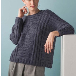 INSTANT DOWNLOAD PDF Knitting Pattern for Women's Sweater Pullover Jumper textured and Crew Neck One piece Seamless Top-Down Cartesian