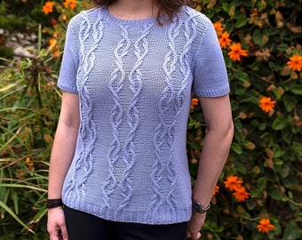 INSTANT DOWNLOAD PDF Knitting Pattern for Women's Summer Top Sweater Pullover with Cables One piece Boyyom Up Coquille