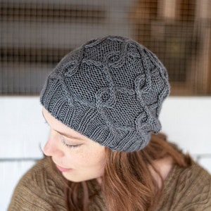 INSTANT DOWNLOAD PDF Giralda Hat Knitting Pattern for Women&#39;s Aran Hat with Cables Slouchy Beanie Unisex Cap