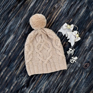 INSTANT DOWNLOAD PDF Knitting Pattern for Women&#39;s Aran Hat with Cables Slouchy Beanie Unisex
