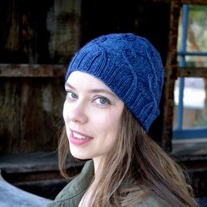 Wool Knitted Hat, Blue Knit Hat, Wool Hat, Slouchy Beanie, Slouchy Hat, Slouchy Wool Hat, Unisex Hat, Cabled Hat, Christmas Gift image 1