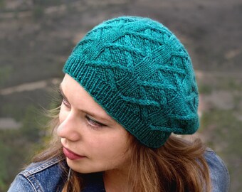 INSTANT DOWNLOAD PDF breipatroon voor dames Aran muts met kabels Slouchy muts Unisex Great Hall