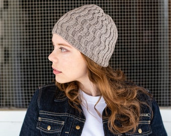 INSTANT DOWNLOAD PDF Knitting Pattern for Women's Lace Hat, Cable Slouchy Hat, Beanie/Tam, Handknit Hat , Slouchy Lace Hat, Fall Hat Tau