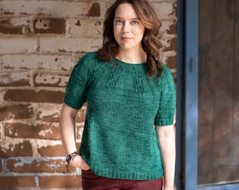 INSTANT DOWNLOAD PDF Knitting Pattern for Women's Jumper Top Pullover Top Neck Short Sleeve no seams Leucadia