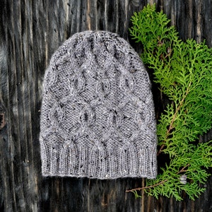 Wool Knitted Hat, Gray Knit Hat, Wool Hat, Slouchy Beanie, Slouchy Hat, Slouchy Wool Hat, Unisex Hat, Tweed Hat, Cabled Hat, Christmas Gift
