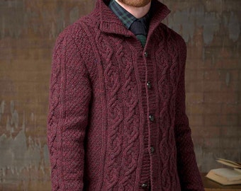 INSTANT DOWNLOAD PDF Knitting Pattern for Men's Sweater Cardigan Men Jacket Moss stitch Cables Buttoned Mt Auburn