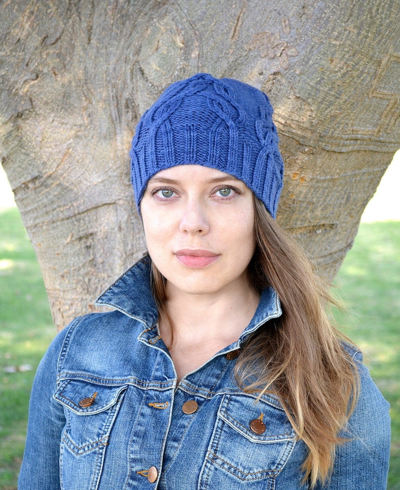 Merino Wool Knit Hat Blue Knitted Hat Wool Hat Slouchy Etsy