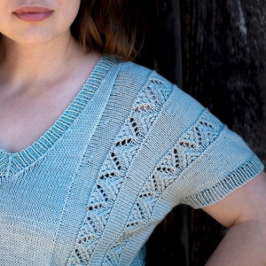 INSTANT DOWNLOAD PDF Knitting Pattern for Women's Lace Sweater Top Tee Jumper Pullover with Lace Sideways Amarna image 5