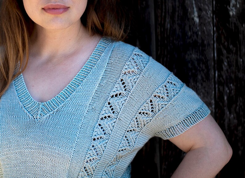 INSTANT DOWNLOAD PDF Knitting Pattern for Women's Lace Sweater Top Tee Jumper Pullover with Lace Sideways Amarna image 5