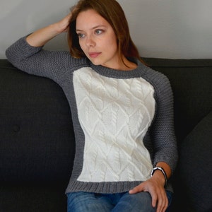 INSTANT DOWNLOAD PDF Knitting Pattern for Women's Aran Sweater Jumper Garter stitch and Cable