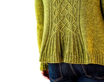 DESCARGA INSTANTE PDF Patrón de tejido para cárdigan de suéter de cable de mujer con cables Una pieza sin costuras de arriba hacia abajo Prados ocultos