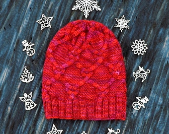 INSTANT DOWNLOAD PDF breipatroon voor dames Aran muts met kabels Slouchy muts Unisex stevig