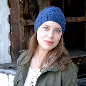 Wool Knitted Hat, Blue Knit Hat, Wool Hat, Slouchy Beanie, Slouchy Hat, Slouchy Wool Hat, Unisex Hat, Cabled Hat, Christmas Gift image 2