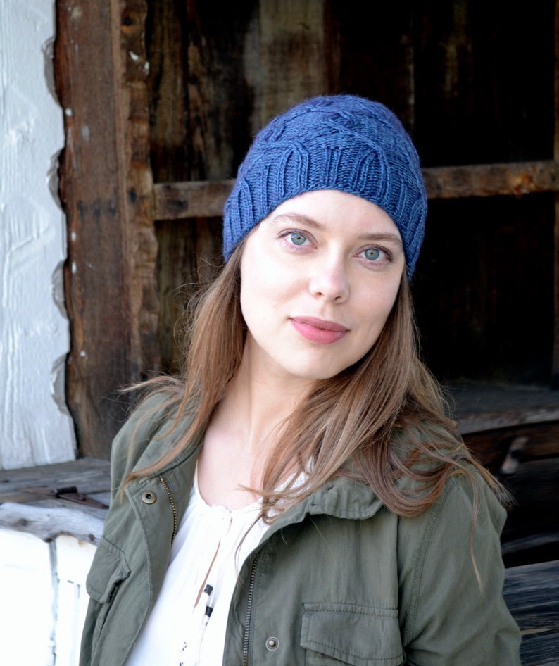 Wool Knitted Hat, Blue Knit Hat, Wool Hat, Slouchy Beanie, Slouchy Hat, Slouchy Wool Hat, Unisex Hat, Cabled Hat, Christmas Gift image 2