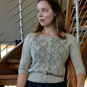 Cable Lace Knitted Top, Women&#39;s top, Knit Top, Lace Top, Knitted Cotton Top, Blue Top, Top With Lace Inserts, Knitted Top