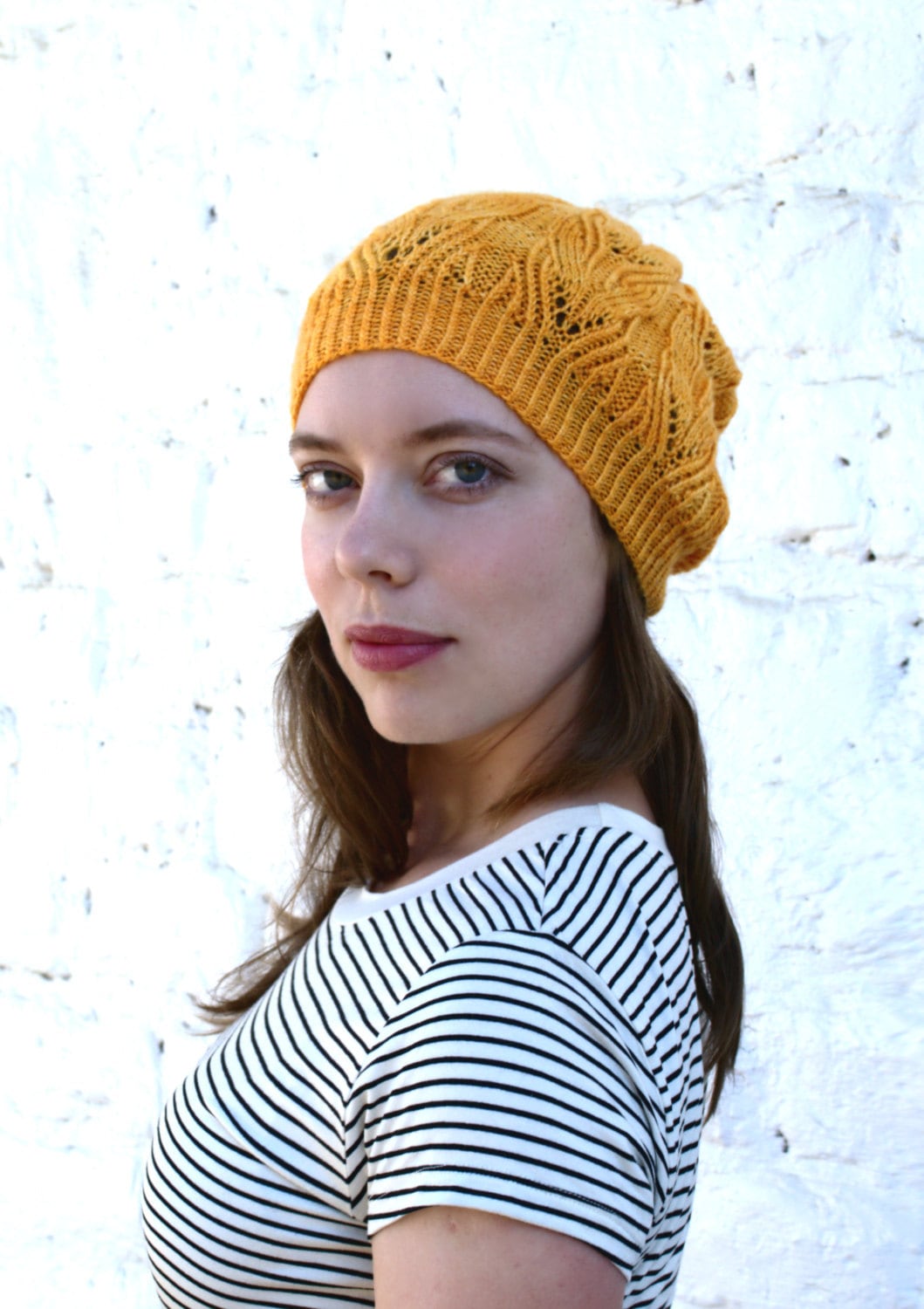 Merino Knitted Hat, Yellow Knit Hat, Wool Hat, Slouchy Beanie, Merino