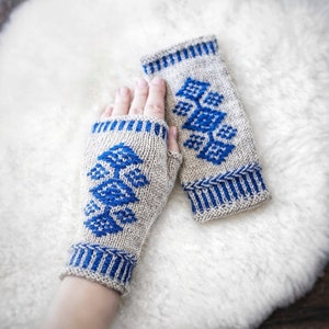 INSTANT DOWNLOAD PDF Knitting Pattern for Fingerless Mittens, Gloves, Knit Arm Warmers, Hand Warmers, Women Gloves Roositud Estonian Inlay