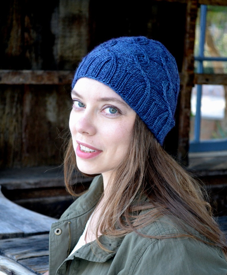 Wool Knitted Hat, Blue Knit Hat, Wool Hat, Slouchy Beanie, Slouchy Hat, Slouchy Wool Hat, Unisex Hat, Cabled Hat, Christmas Gift image 1