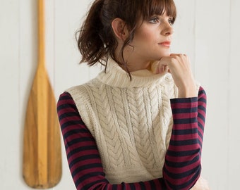 DESCARGA INSTANTE PDF Patrón de tejido para chaleco suéter superior de verano para mujer con cables Una pieza Bottom Up Breakwater Beach