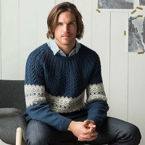 SOFORTIGER DOWNLOAD PDF Strickmuster für Herren Aran Pullover Pullover Herren Pullover Glatt rechts und Zopfmuster Bergen Peak