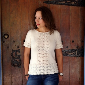INSTANT DOWNLOAD PDF Knitting Pattern for Women&#39;s Lace Sweater Top Tee Jumper Pullover with Lace