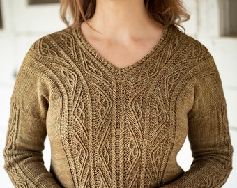 DESCARGA INSTANTE PDF Patrón de punto para suéter de cable de mujer Jersey Jersey Top Down Seamless Barchan