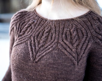 INSTANT DOWNLOAD PDF Knitting Pattern for Women's Cable Sweater Pullover with Cables and Round Neck One piece Seamless Firenze