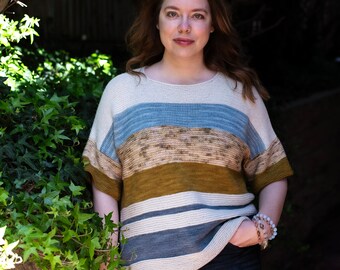 DESCARGA INSTANTE PDF Patrón de punto para el suéter superior de verano de las mujeres con cables Una pieza Top Down Waterside