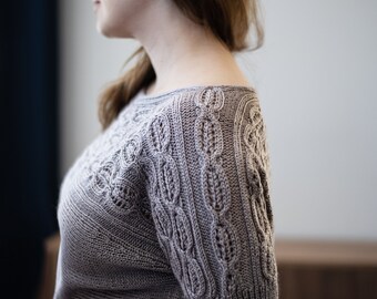 DESCARGA INSTANTE PDF Patrón de punto para suéter colorwork de mujer Jersey Top con encaje Una pieza Sideways Skipton