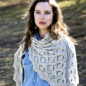 INSTANT DOWNLOAD PDF Knitting Pattern for Women&#39;s Lace Shawl Wrap Triangle with Lace Cotton