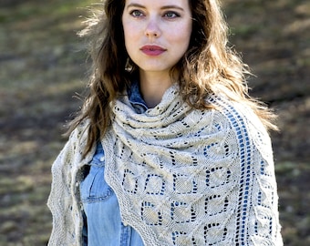 INSTANT DOWNLOAD PDF Knitting Pattern for Women's Lace Shawl Wrap Triangle with Lace Cotton