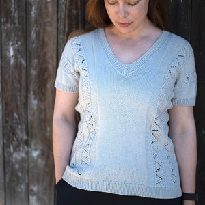 INSTANT DOWNLOAD PDF Knitting Pattern for Women's Lace Sweater Top Tee Jumper Pullover with Lace Sideways Amarna image 4