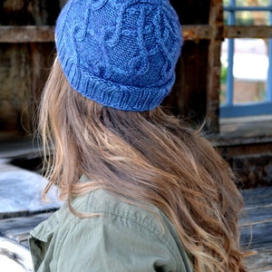 Wool Knitted Hat, Blue Knit Hat, Wool Hat, Slouchy Beanie, Slouchy Hat, Slouchy Wool Hat, Unisex Hat, Cabled Hat, Christmas Gift image 3
