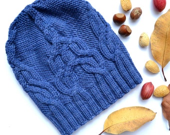 INSTANT DOWNLOAD PDF Knitting Pattern for Women's Aran Hat with Cables Slouchy Beanie Unisex