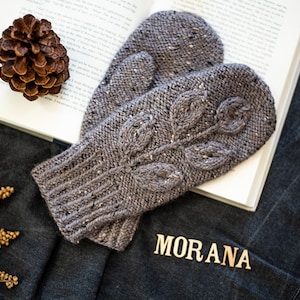 INSTANT DOWNLOAD PDF Knitting Pattern for Cable Twisted Stitch Mittens, Gloves, Knitted Arm Warmers, Hand Warmers, Mittens, Leaves Morana image 1