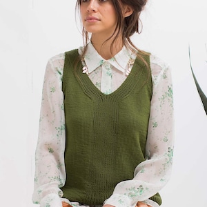 INSTANT DOWNLOAD PDF Knitting Pattern for Women&#39;s Sweater Jumper Top with Cables Knitted Vest Portico