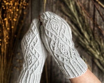 INSTANT DOWNLOAD PDF Knitting Pattern for Cable Twisted Stitch Fingerless Mittens, Knitted Arm Warmers, Hand Warmers, Women Gloves Sheridan