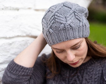 INSTANT DOWNLOAD PDF Knitting Pattern for Women Men Aran Hat with Cables Slouchy Beanie Unisex Carrillo