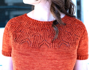 DESCARGA INSTANTE PDF Patrón de punto para jersey de mujer Top Jersey Top Cuello Manga corta sin costuras Aliso Creek