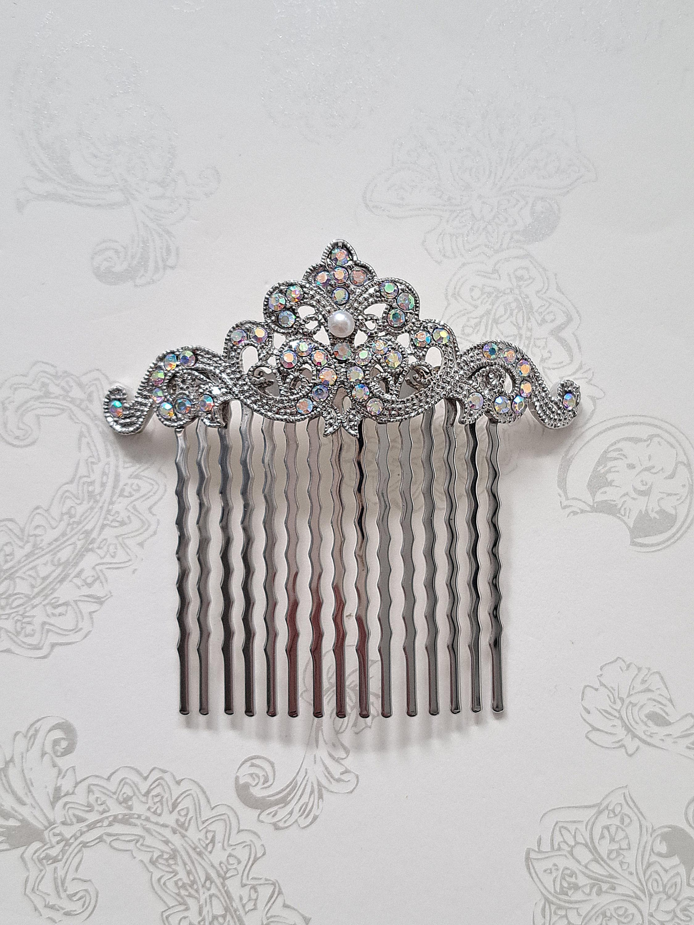 White Opal, Aurora Borealis + Classic Clear Silver Crystal Hair Pin/Comb Aurora Borealis Comb - Etsy main image 3