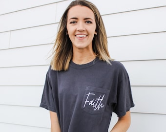 Faith Short sleeve Comfort Colors Pocket Tee, Short Sleeve t shirt, Comfort Colors, pocket tshirt, pocket tee for women