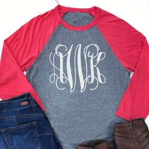 Monogrammed baseball raglan shirt -3/4 sleeve baseball t-shirt -monogrammed shirt -Bridesmaids shirt -baseball monogram raglan