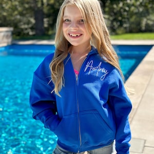 Personalized Children&#39;s Full-Zip Hooded Sweatshirt | Multiple Colors | Personalized Youth Jacket | Monogramed Jacket for Kids | Custom Top
